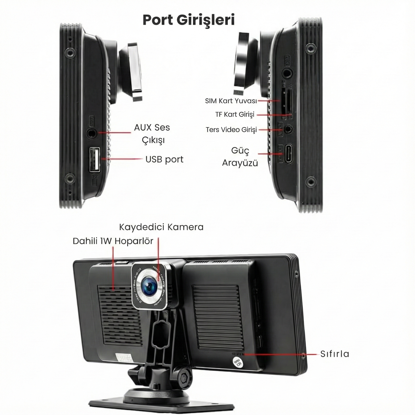 Ekranlı Carplay Apple Android Uyumlu 10.2 inç 4K Görüntü Arka/Ön Görüş Kameralı Araç Ekranı