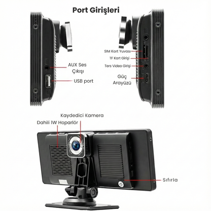 Ekranlı Carplay Apple Android Uyumlu 10.2 inç 4K Görüntü Arka/Ön Görüş Kameralı Araç Ekranı