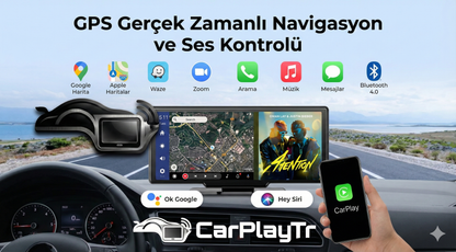 Ekranlı Carplay Apple Android Uyumlu 10.2 inç 4K Görüntü Arka/Ön Görüş Kameralı Araç Ekranı