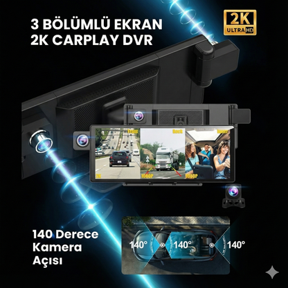 Ekranlı Carplay Apple Android Uyumlu 10.2 inç 4K Görüntü Arka/Ön Görüş Kameralı Araç Ekranı